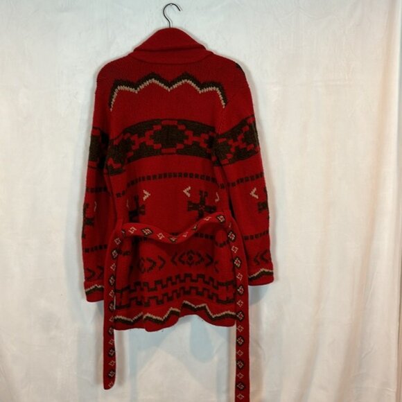 Sundance women’s heritage red southwestern 100% lambs wool tie cardigan size M - Picture 12 of 14